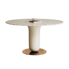 Elegant Terrazzo Round Dining Table with Stylish Wooden and Metal Base