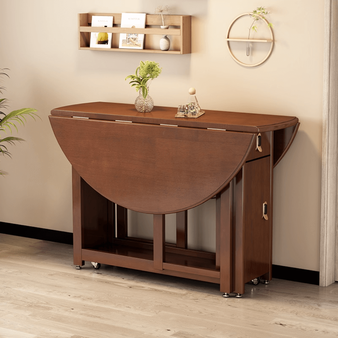 Solid wood folding dining set with smooth surface, easy mobility, and stable design