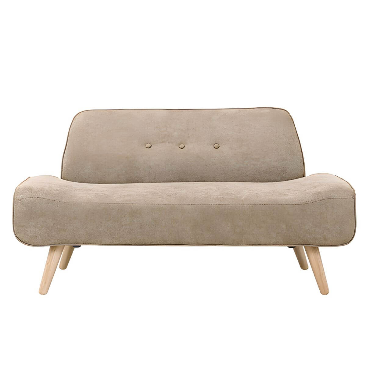 Small Scandinavian style sofa with wood frame and solid color polyester upholstery