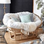 Cozy natural rattan papasan chair available in single or double size for comfortable lounging