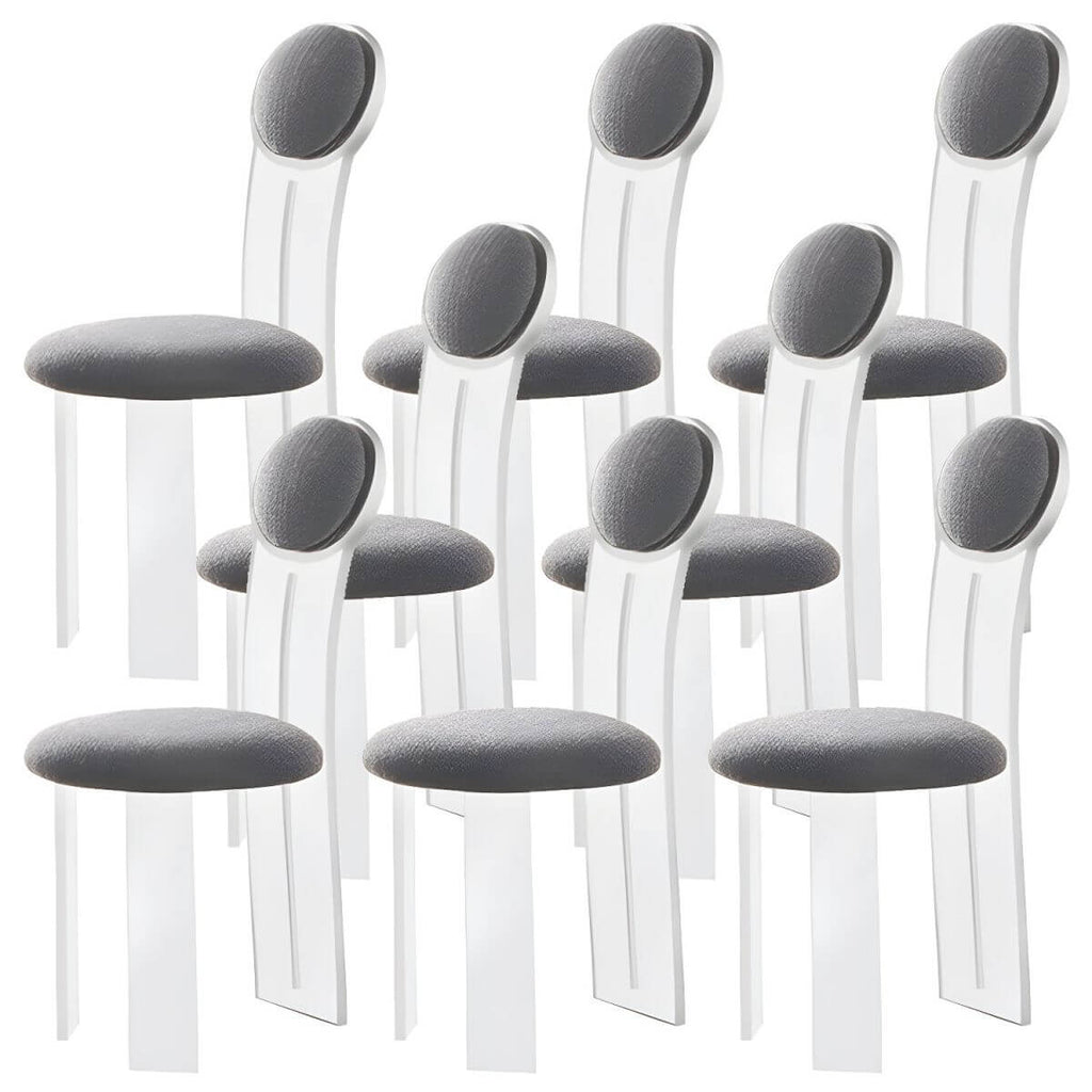 Contemporary upholstered dining chair with clear acrylic frame for kitchen seating