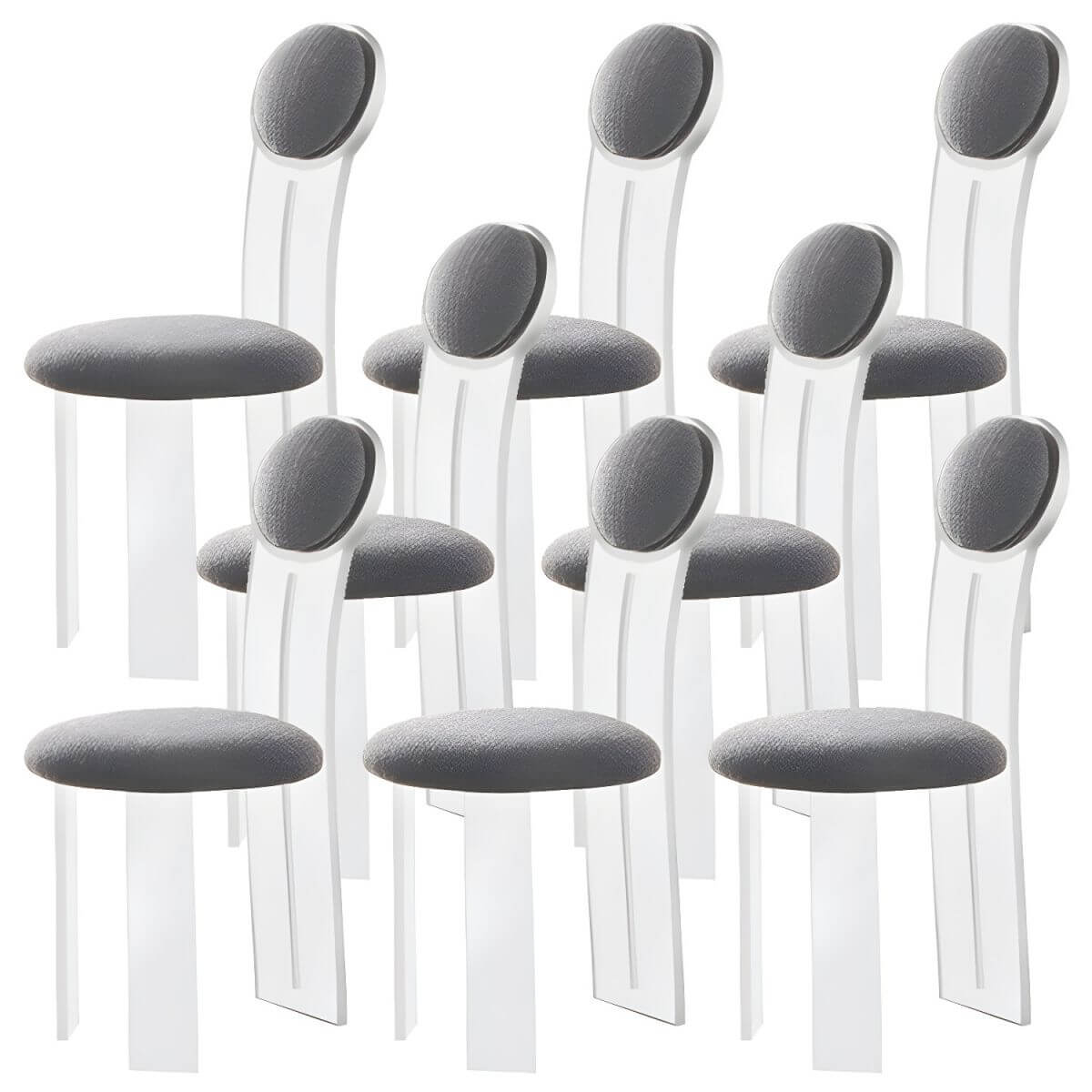 Contemporary upholstered dining chair with clear acrylic frame for kitchen seating