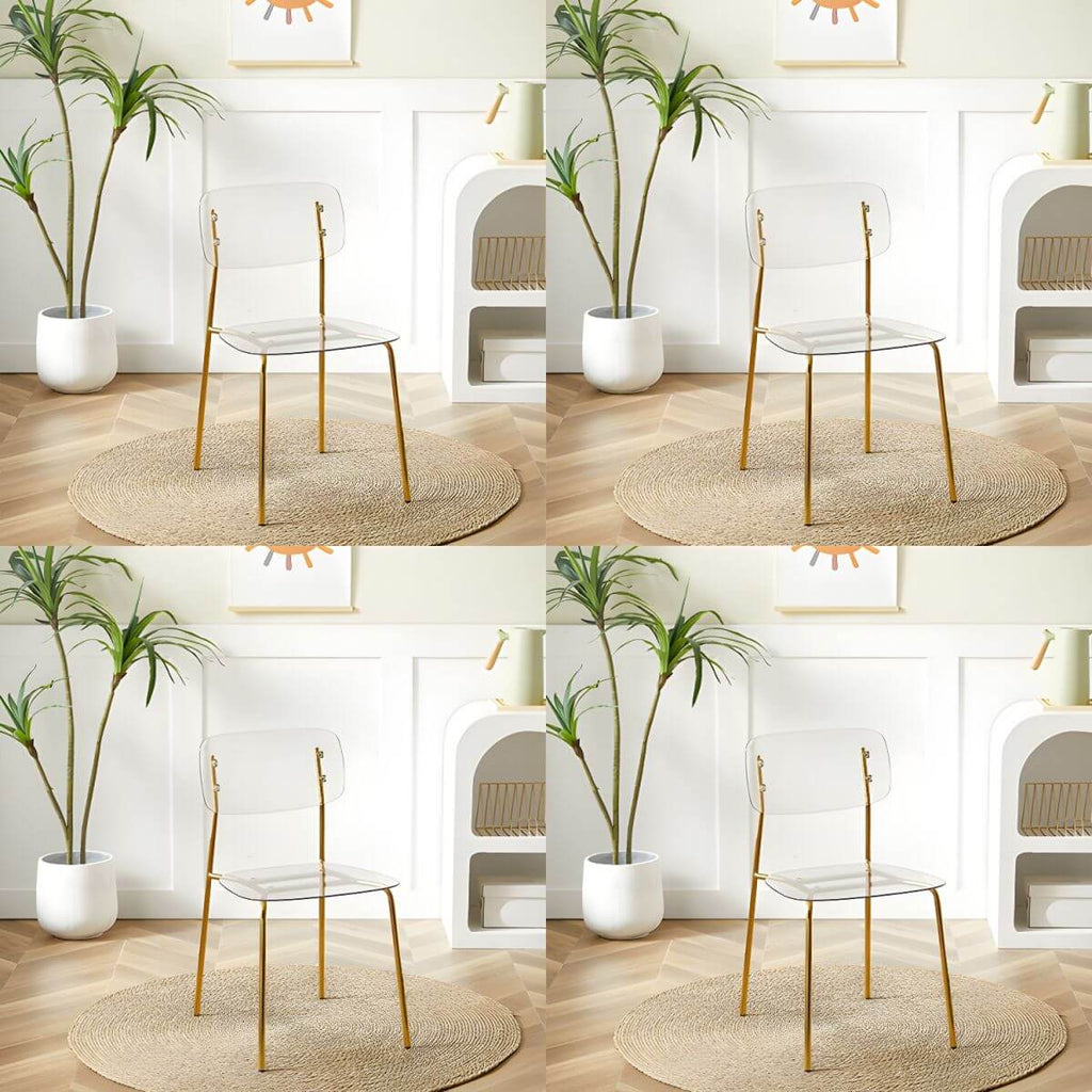 Transparent acrylic dining chair with modern design, perfect for living room and kitchen seating