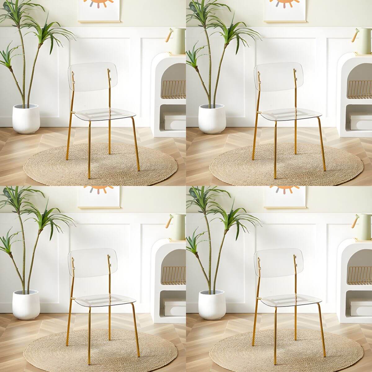 Transparent acrylic dining chair with modern design, perfect for living room and kitchen seating