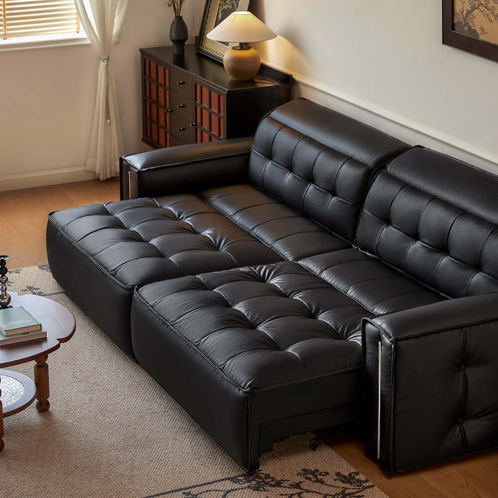 Vintage-style smart electric leather sofa bed with recliner design for modern living rooms