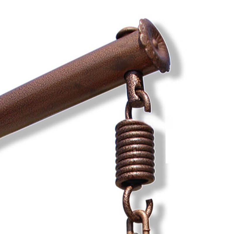 Metal porch swing with stand, cushions, and chain for comfortable outdoor seating