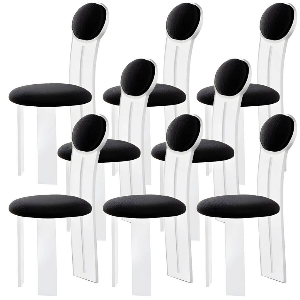 Contemporary upholstered dining chair with clear acrylic frame for kitchen seating