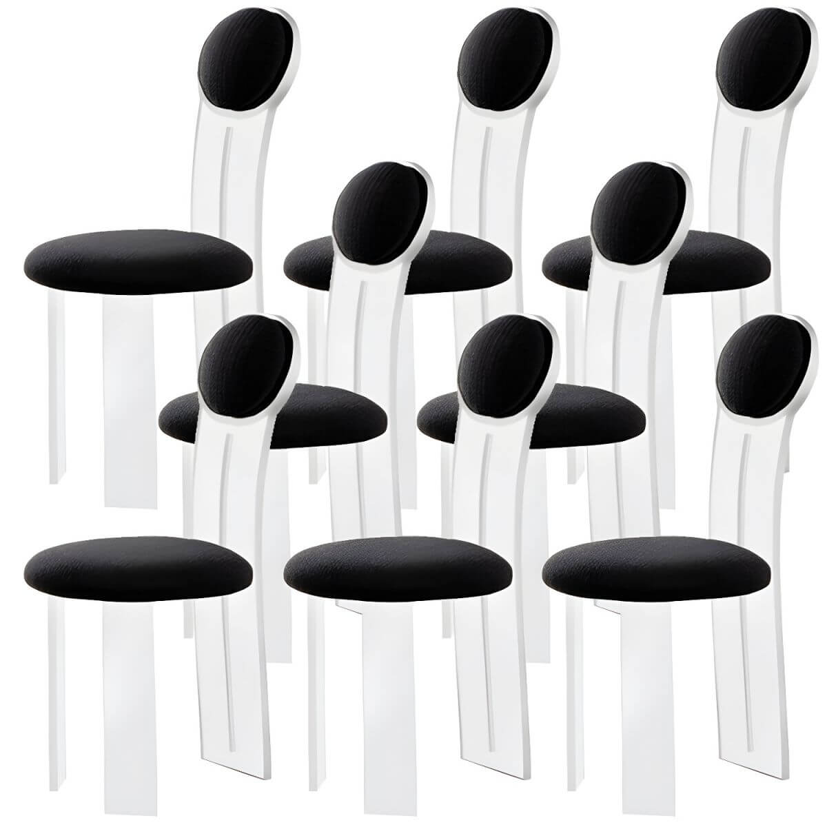 Contemporary upholstered dining chair with clear acrylic frame for kitchen seating