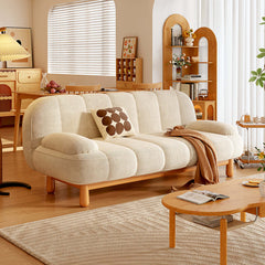 Japandi Loveseat Folding Sofa Bed in Cream White & Green Corduroy Fabric