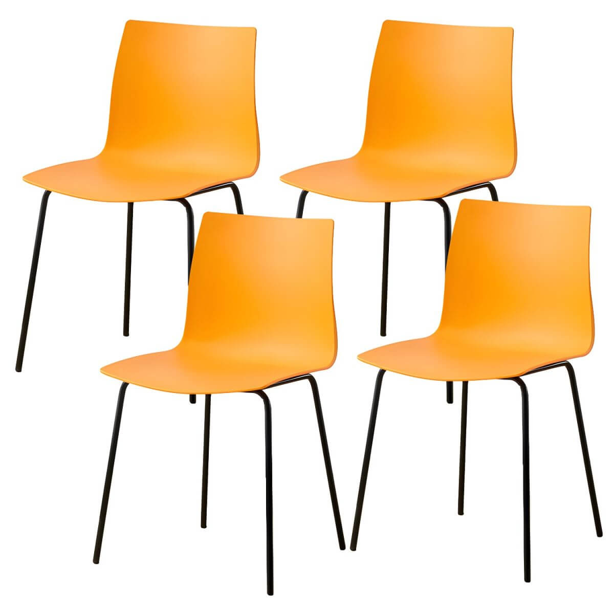 Modern plastic and acrylic side chair with metal legs, ideal for kitchen and dining rooms