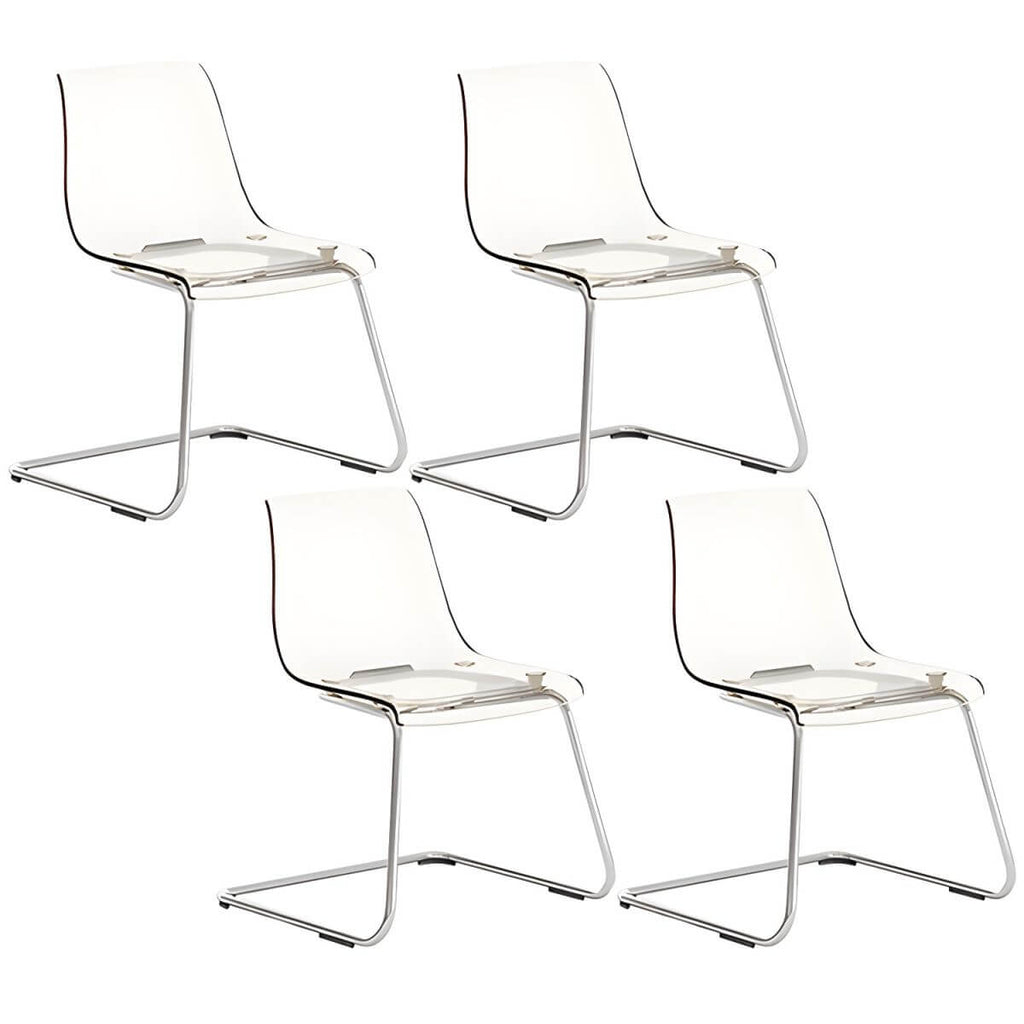 Scandinavian style plastic and acrylic dining side chair with silver legs, non-upholstered design