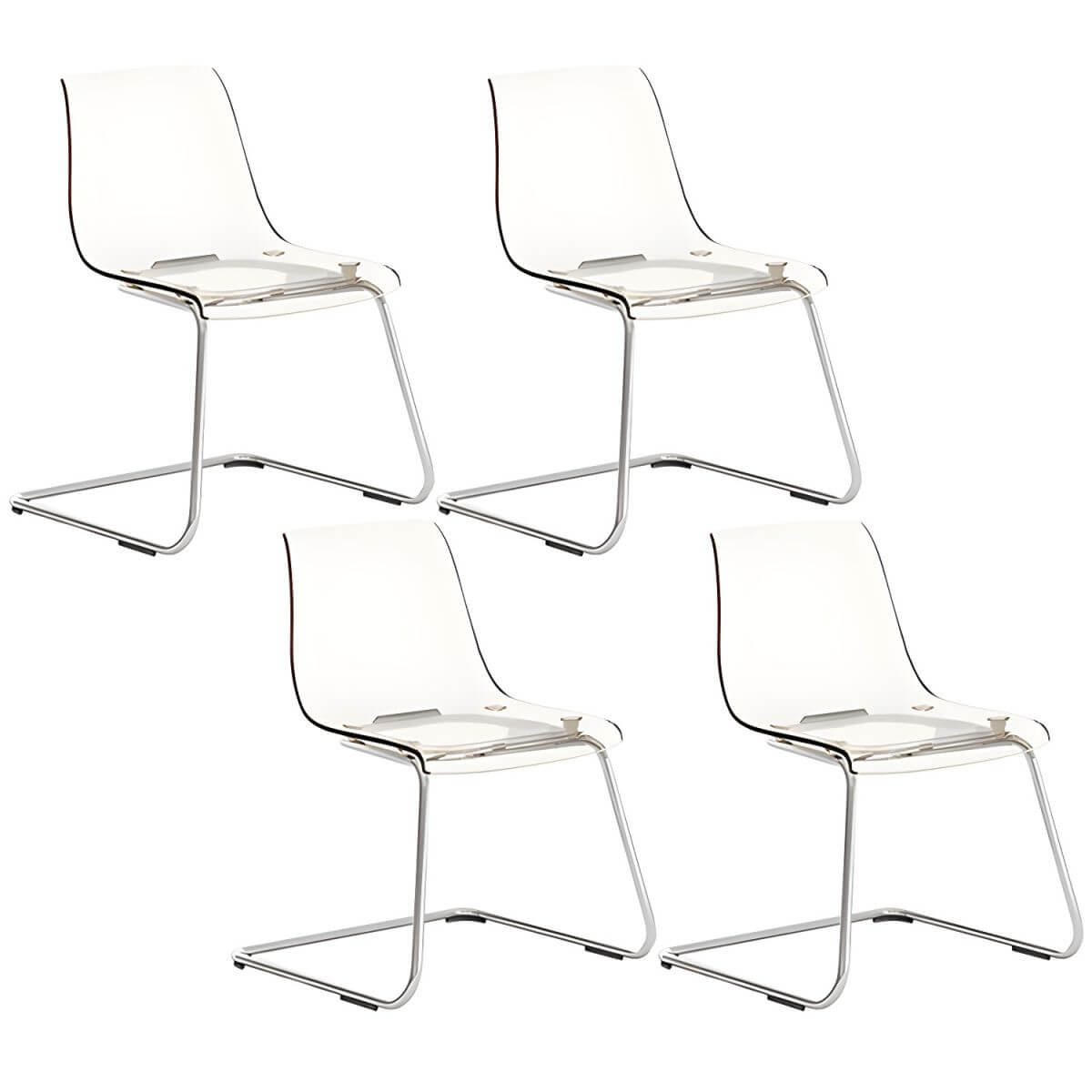 Scandinavian style plastic and acrylic dining side chair with silver legs, non-upholstered design