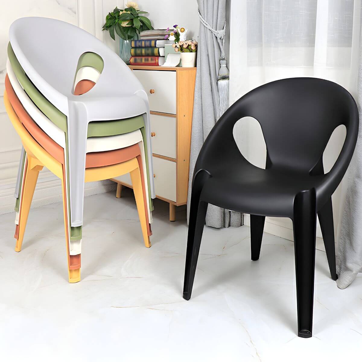 Stackable modern arm chair with open back made of plastic and acrylic for dining main product image Main image