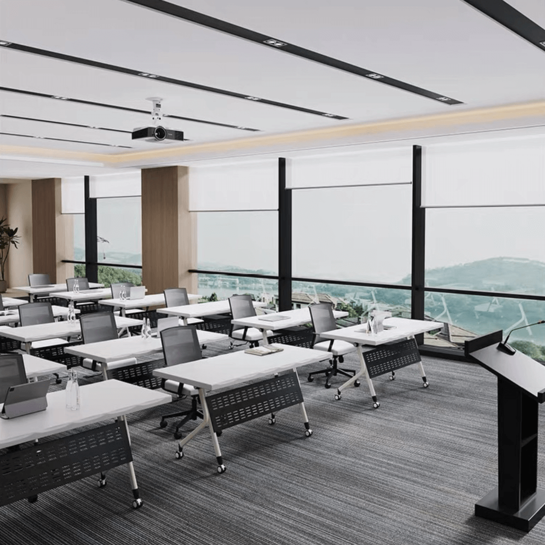 Foldable meeting table that is durable, lightweight, and easy to store