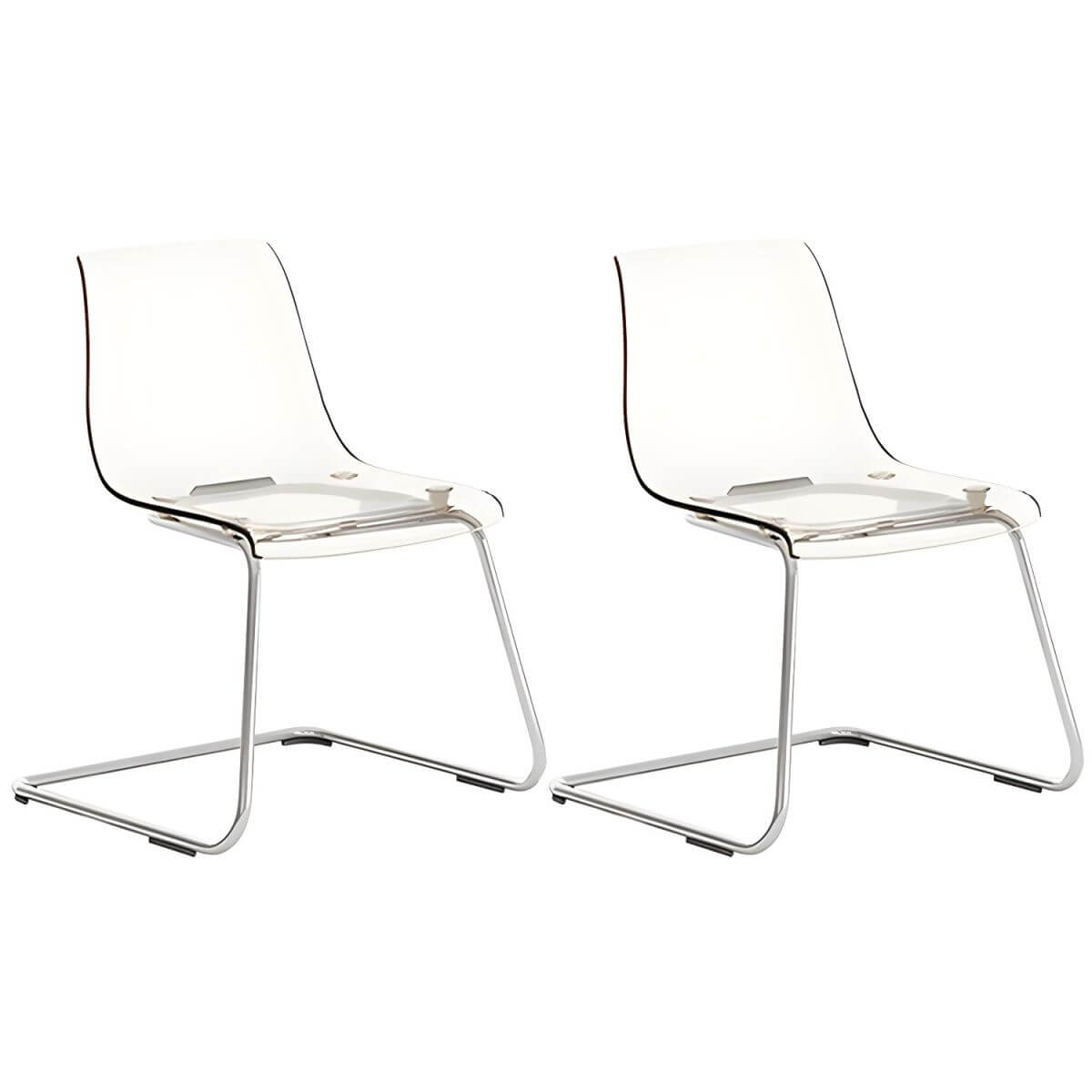 Scandinavian style plastic and acrylic dining side chair with silver legs, non-upholstered design