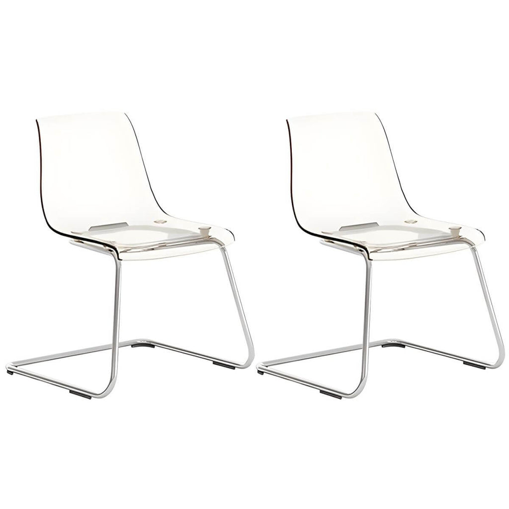 Scandinavian style plastic and acrylic dining side chair with silver legs, non-upholstered design