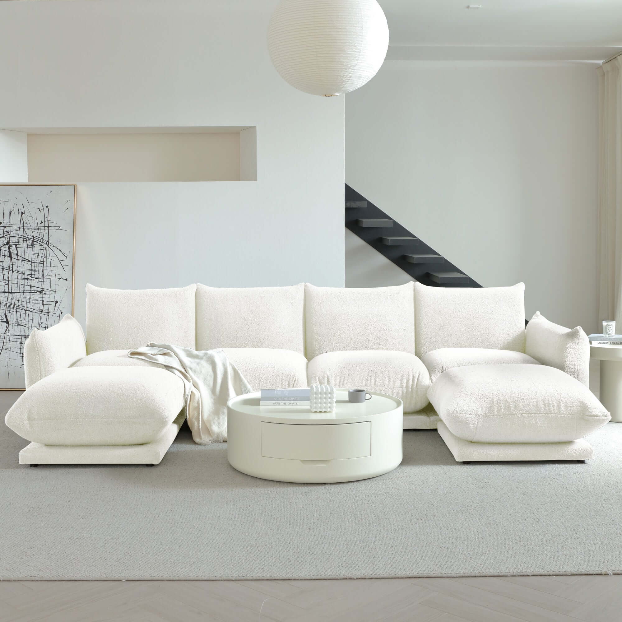 Oversized modern modular cloud sectional couch with lambswool fabric and chaise lounge