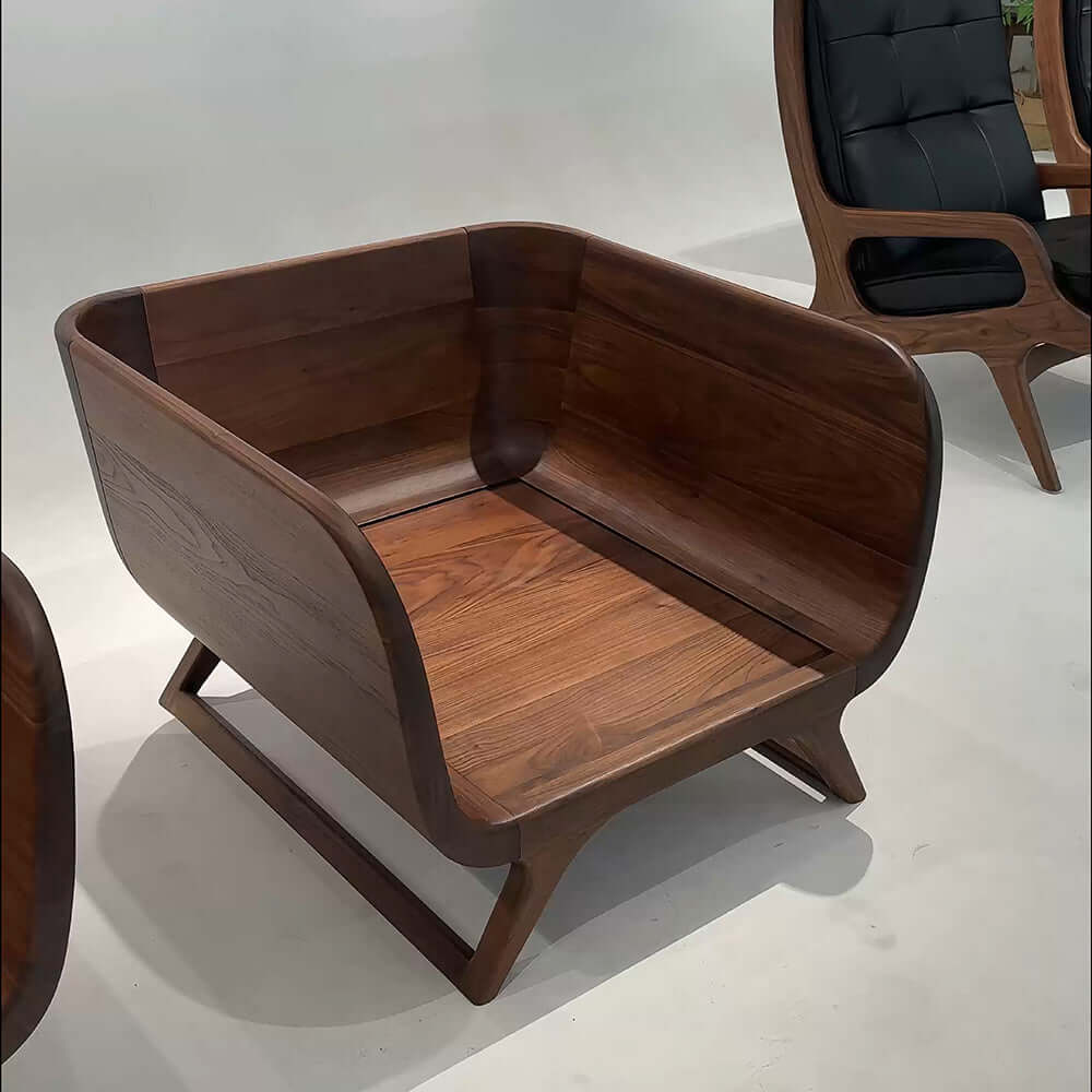 Cocochairs Modern Walnut Solid Wood Straight Sofa – Removable Cushions, Mid-Century 3-Seater Couch for Living Room