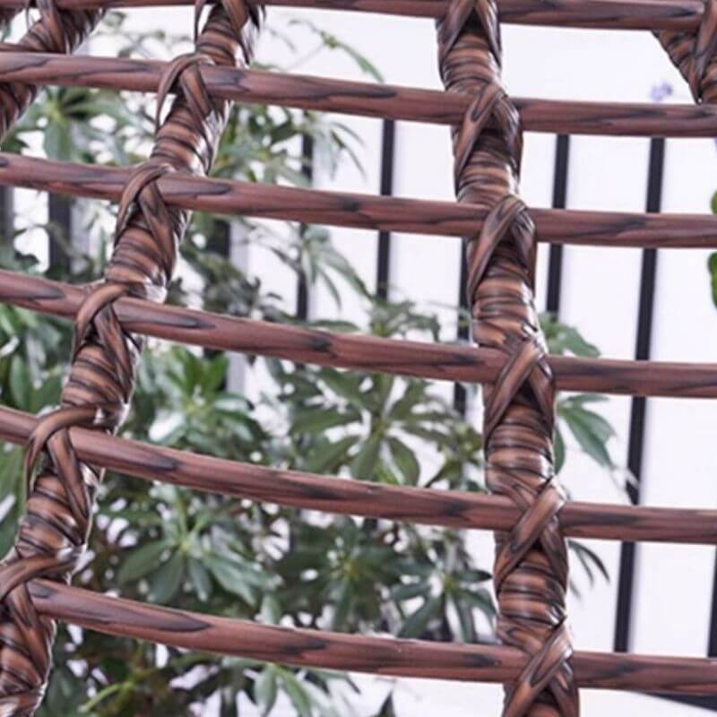 Metal upholstered porch swing egg chair with stand and chain, seating for two in cocoa and cream colors