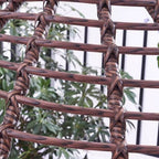 Metal upholstered porch swing egg chair with stand and chain, seating for two in cocoa and cream colors