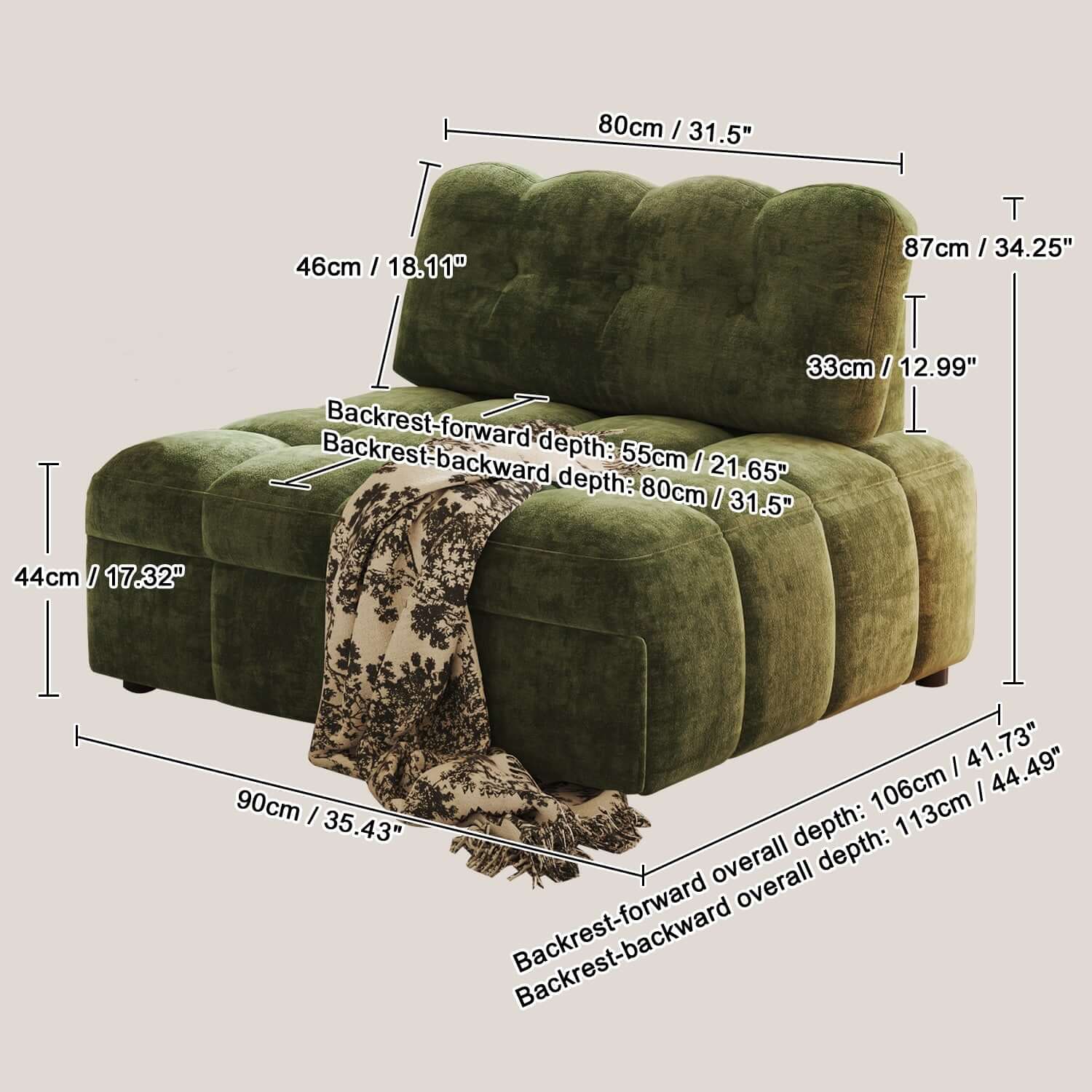 Cocochairs Modern Chenille Pull-Out Single Sofa Bed – Space-Saving Lounge & Guest Sleeper