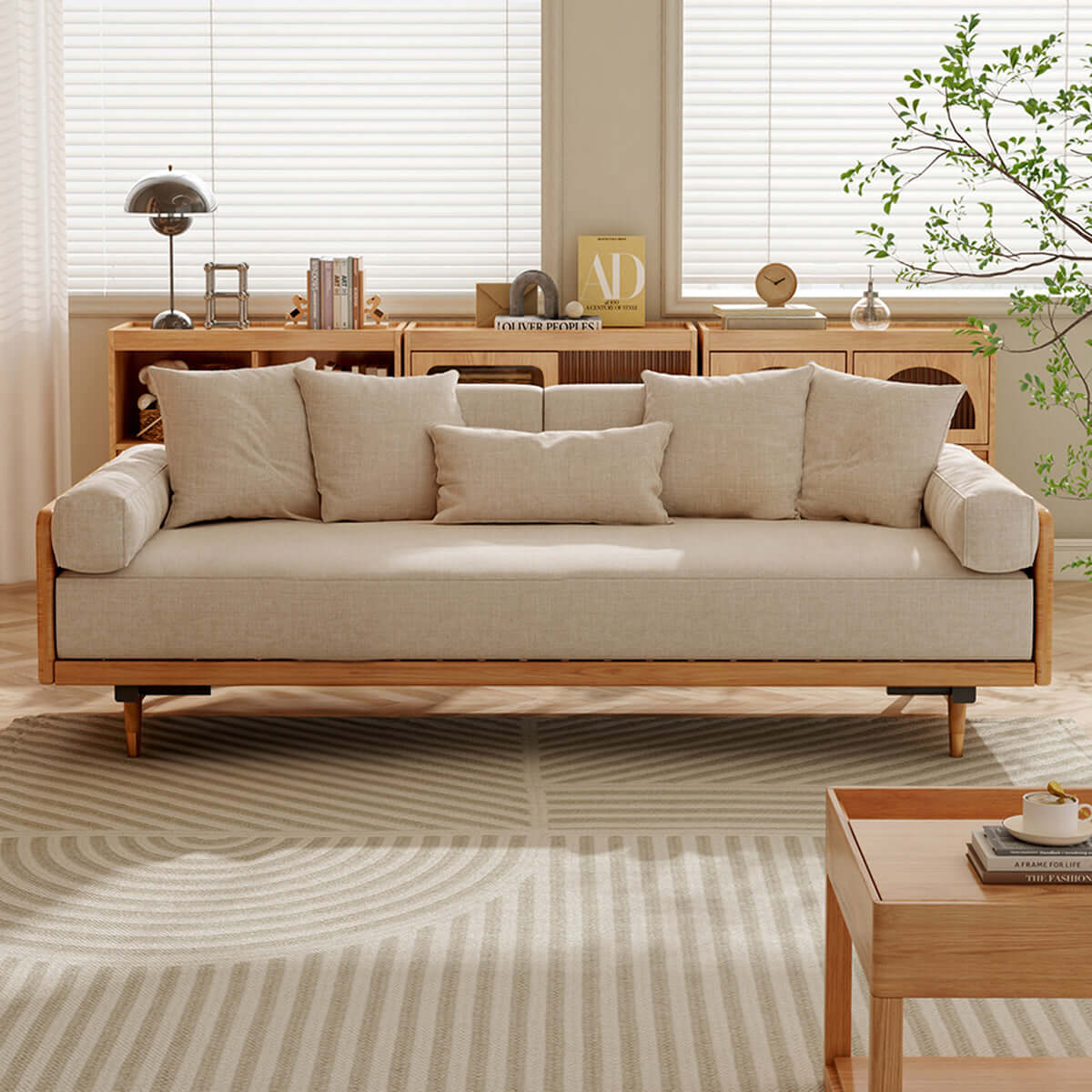 Modern 3 seater sofa bed with wooden frame and pull-out convertible design