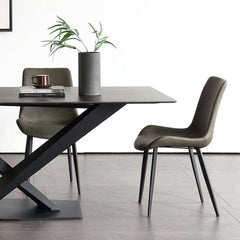 Modern 70.87" Black Marble Dining Table Sintered Stone Top X-Base