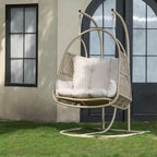 Metal stand porch swing with tropical unfinished color, pads, and chain for two swings