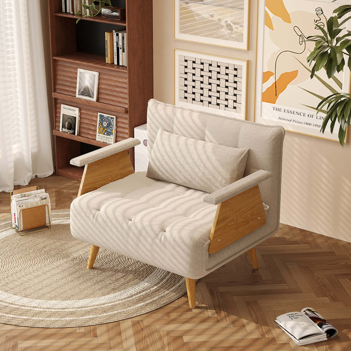 3-in-1 folding sofa chair bed with armrests, available in three sizes for versatile seating and sleeping