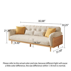 Beige Upholstered Sofa in Cotton Linen Fabric Solid Wood Frame