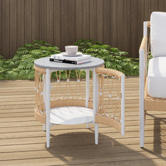 3 Pieces Aluminum & Weave Rope Outdoor Swivel Sofa Set with Side Table in Khaki