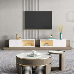 Modern White & Coffee TV Stand with Extendable Drawers