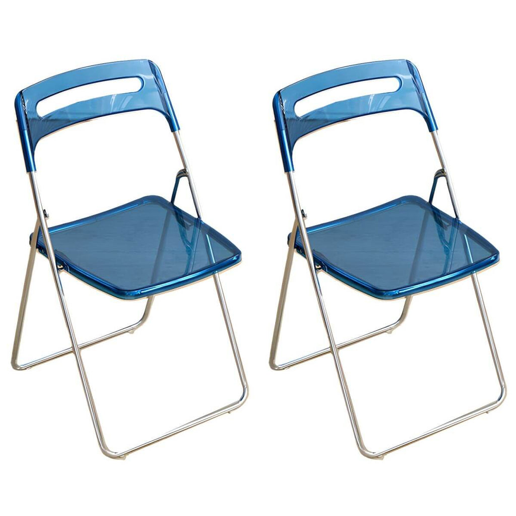 Modern collapsible open back side chair made of plastic and acrylic, ideal for kitchen and dining areas