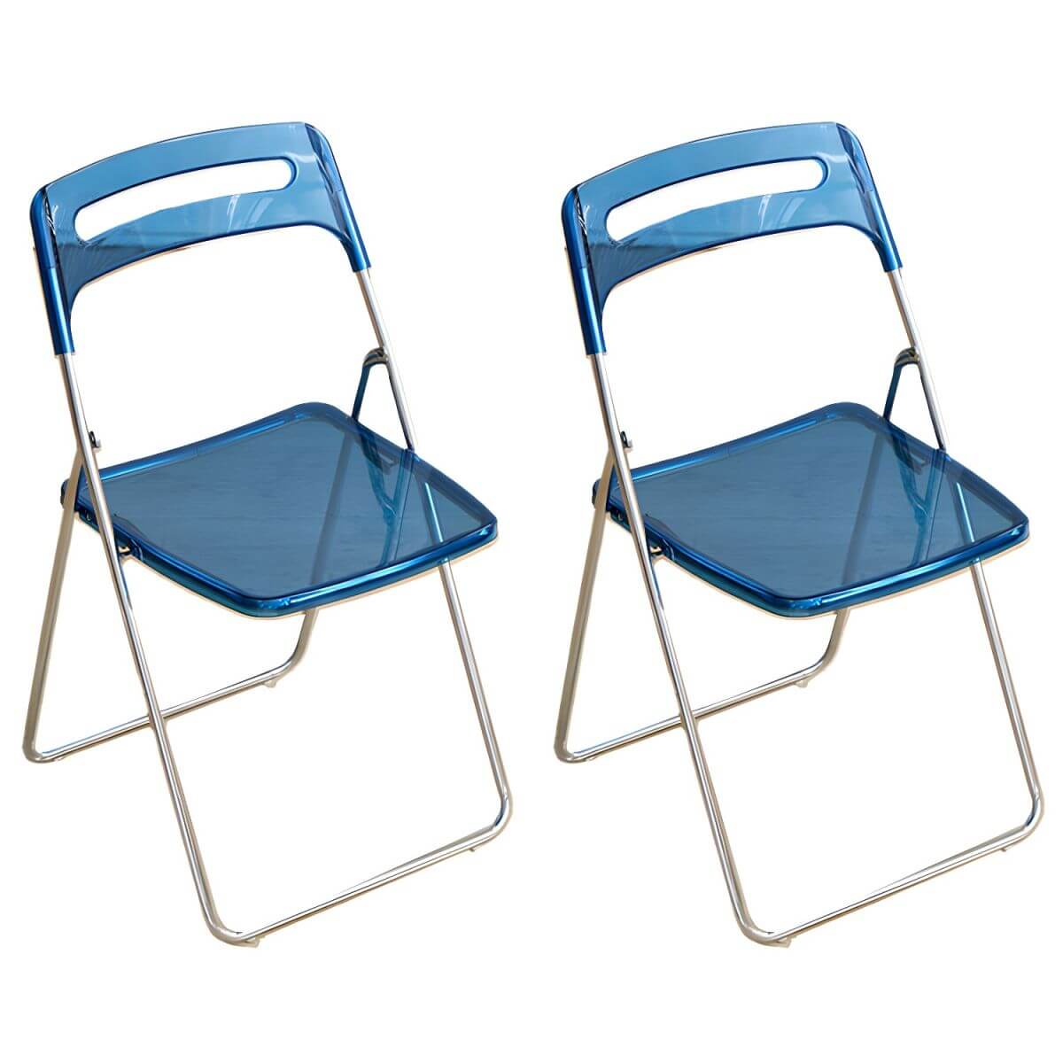 Modern collapsible open back side chair made of plastic and acrylic, ideal for kitchen and dining areas