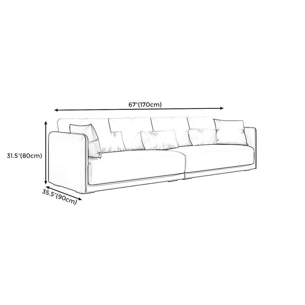 Modern 35-inch polyester sofa with square arms and bolster pillows for living room seating