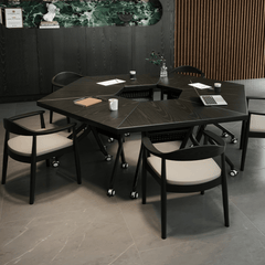 Sleek Black Folding Conference Table with 360° Casters - Ideal for Dynamic Workspaces