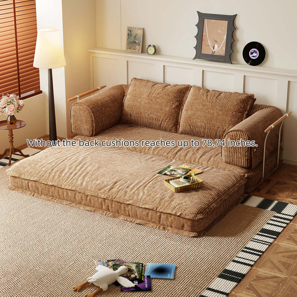 Modular foldable futon sofa bed with corduroy fabric, configurable as floor couch or sleeper