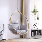 Silver and Aurous stainless alloy porch swing with stand, cushions, and chain for outdoor comfort