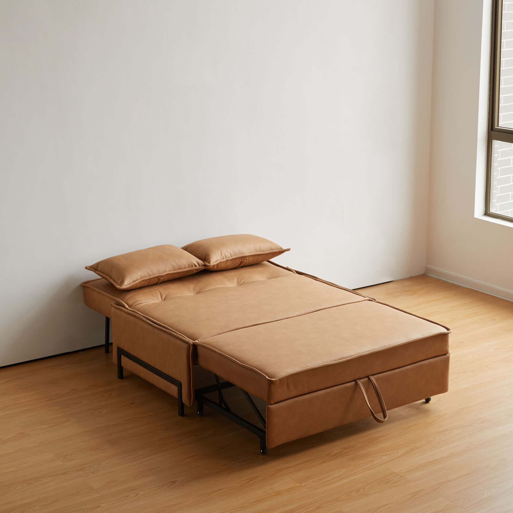 Brown modern double loveseat sleeper sofa bed, durable and easy to clean