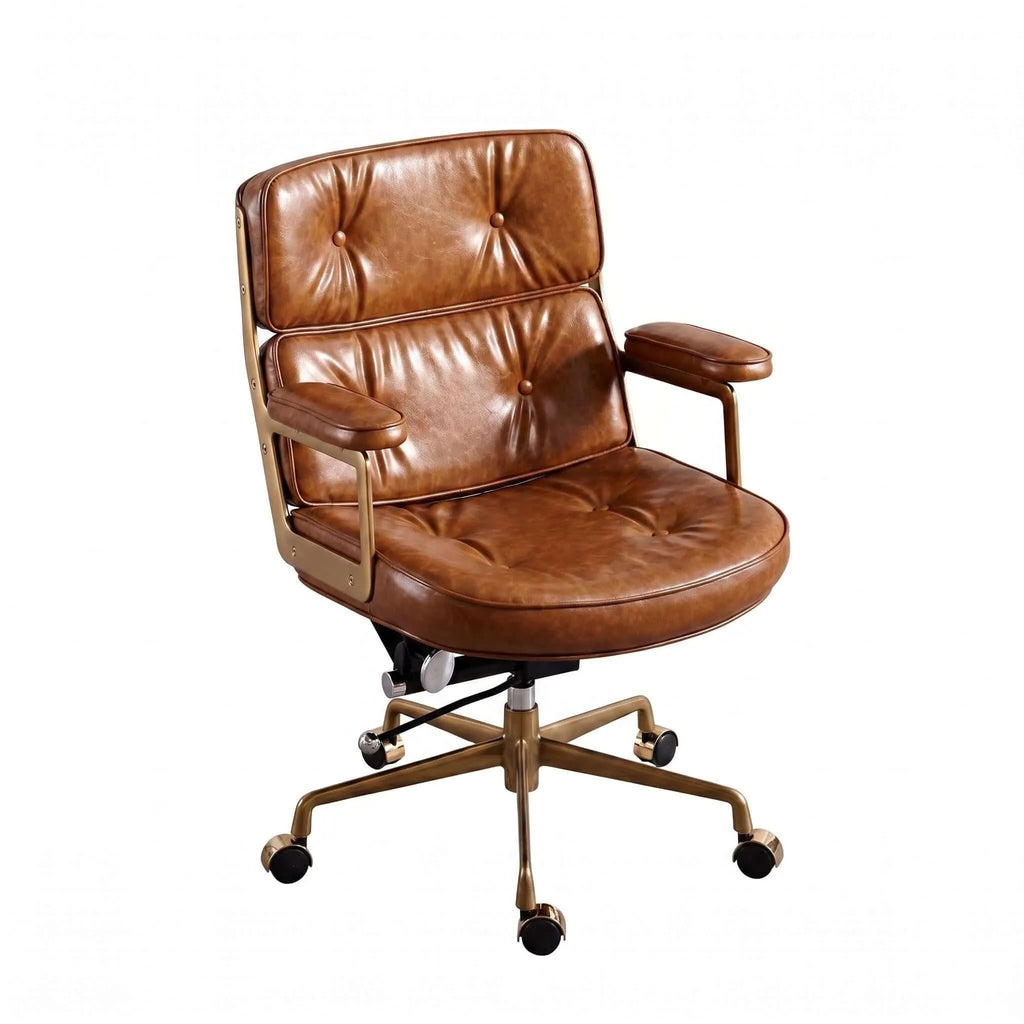 Calm Mid-Century Executive Office Chair in Oil-Wax Faux Leather