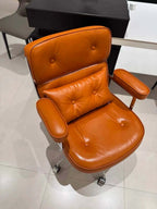Calm Mid-Century Executive Office Chair in Oil-Wax Faux Leather