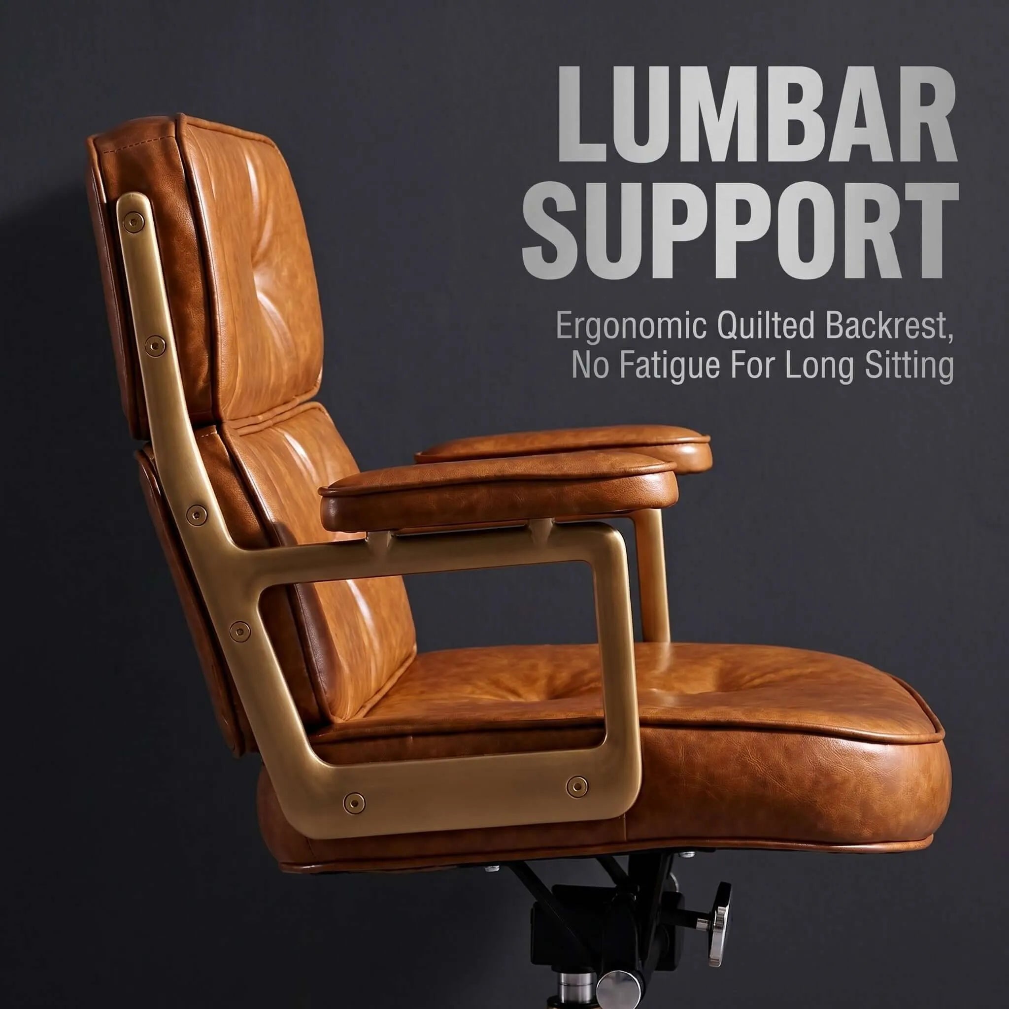 Calm Mid-Century Executive Office Chair in Oil-Wax Faux Leather