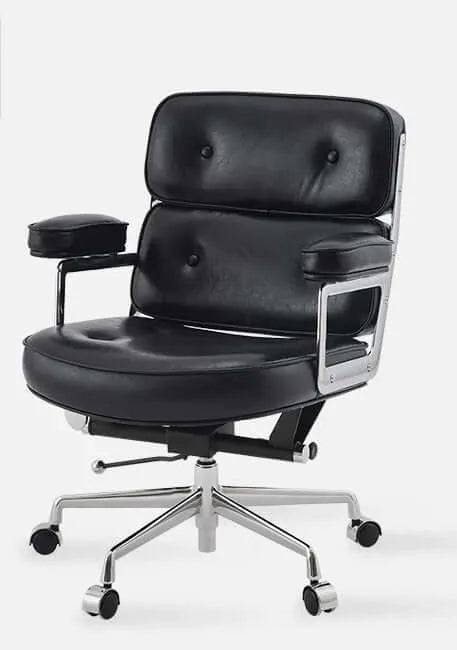 Calm Mid-Century Executive Office Chair in Oil-Wax Faux Leather