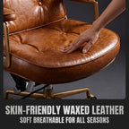 Calm Mid-Century Executive Office Chair in Oil-Wax Faux Leather