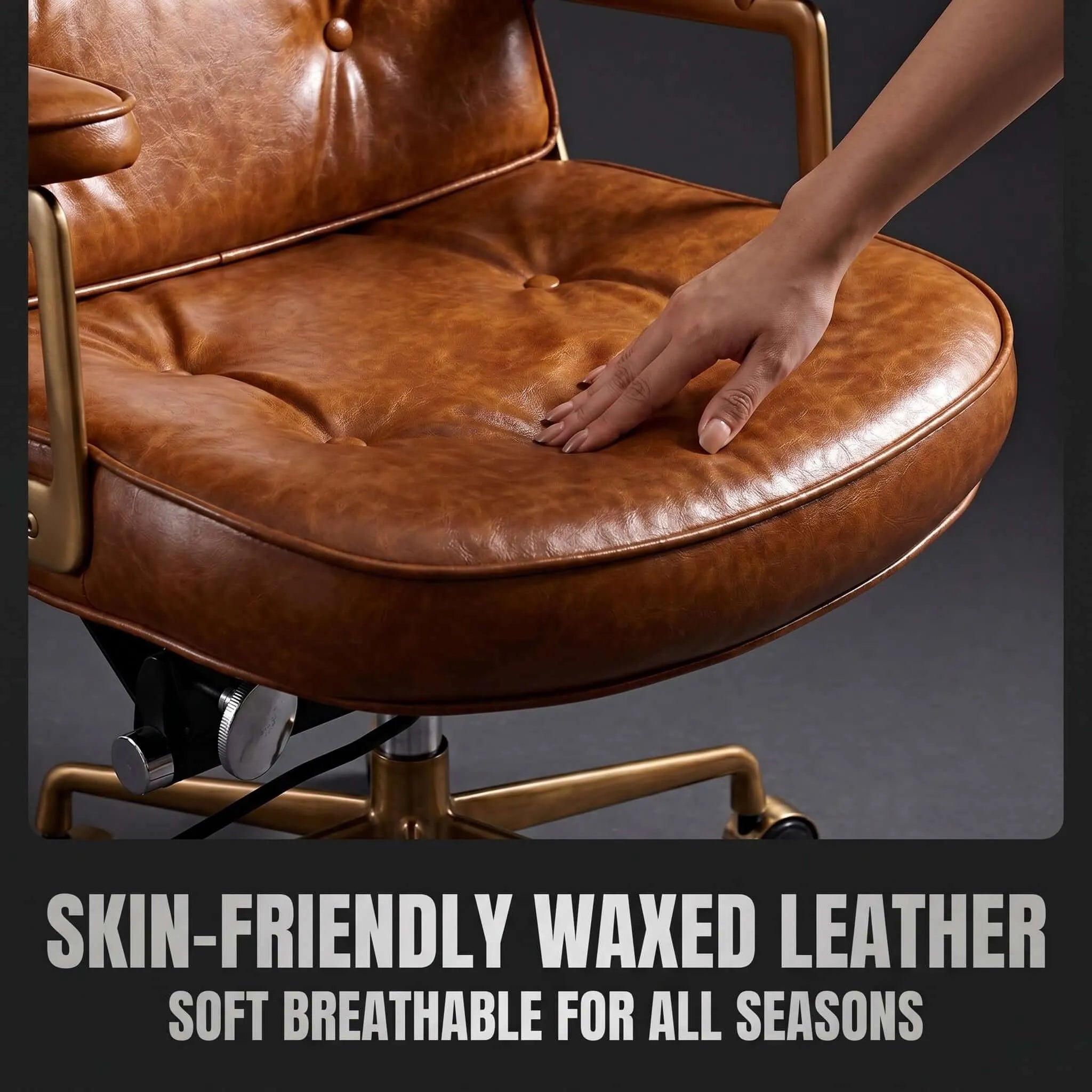 Calm Mid-Century Executive Office Chair in Oil-Wax Faux Leather