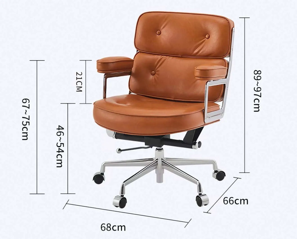 Calm Mid-Century Executive Office Chair in Oil-Wax Faux Leather