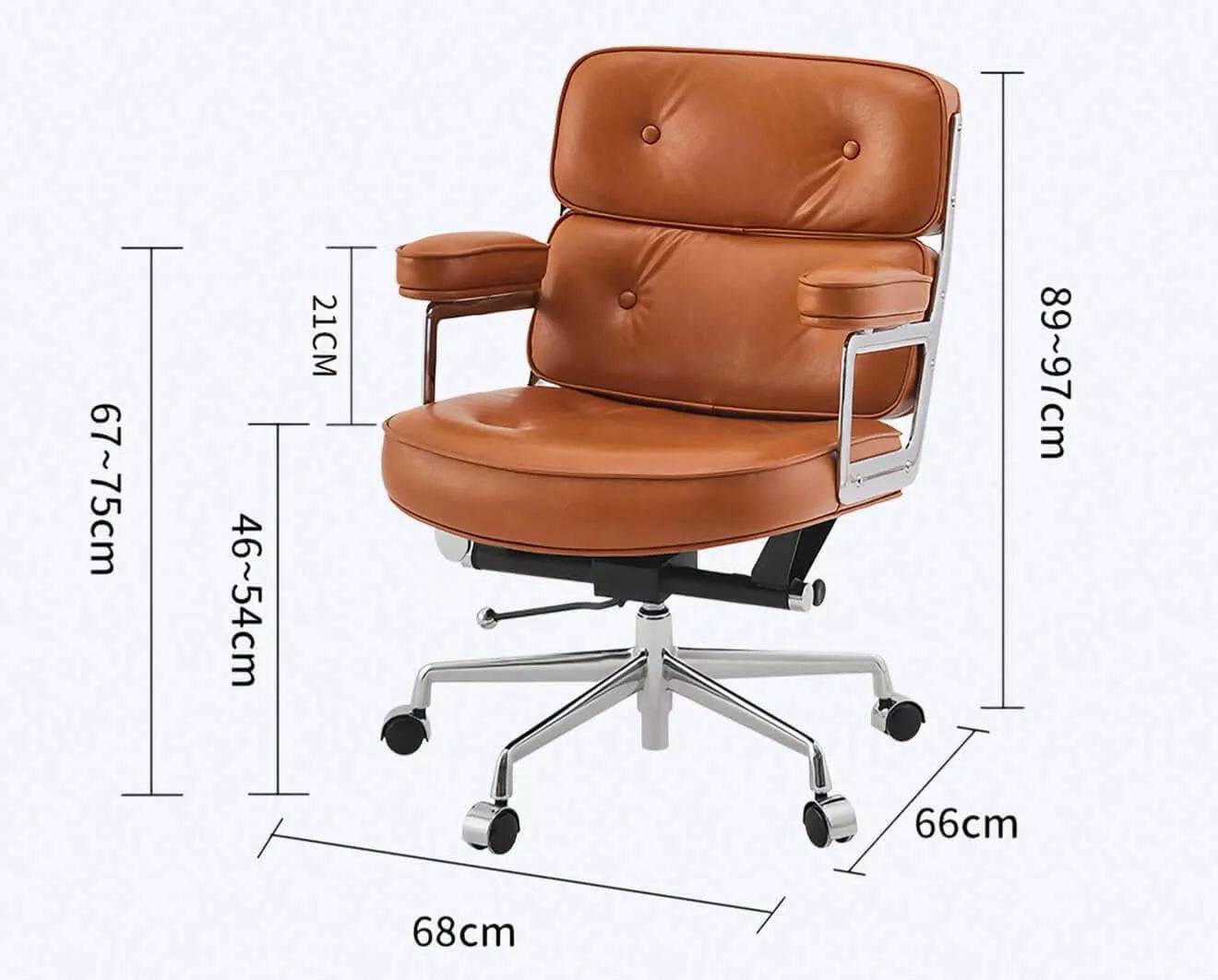 Calm Mid-Century Executive Office Chair in Oil-Wax Faux Leather