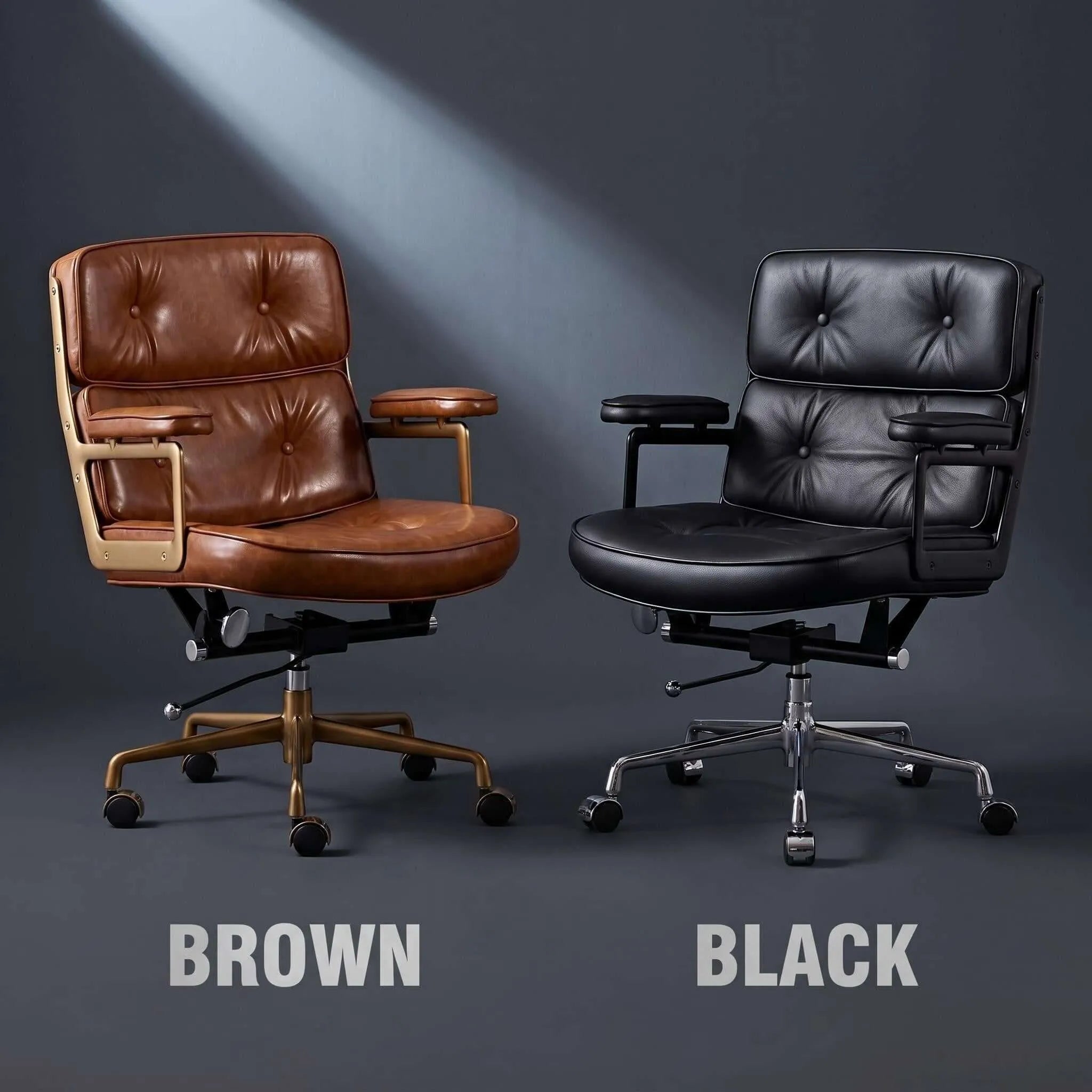 Calm Mid-Century Executive Office Chair in Oil-Wax Faux Leather