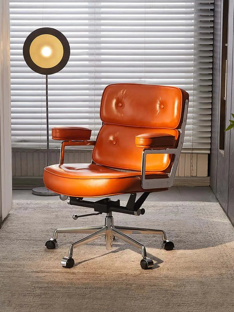 Calm Mid-Century Executive Office Chair in Oil-Wax Faux Leather