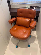 Calm Mid-Century Executive Office Chair in Oil-Wax Faux Leather